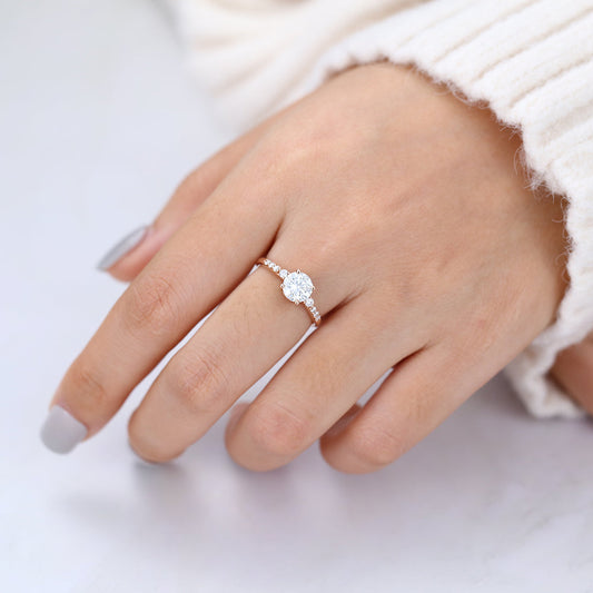 0.88 CT Round Shaped Moissanite Engagement Ring In Three Stone Design