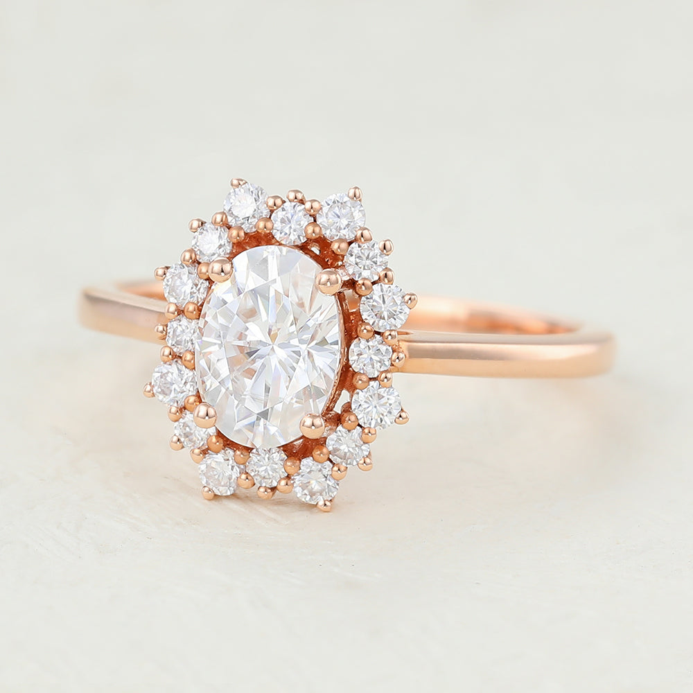 1 CT Oval Cluster Moissanite Engagement Ring