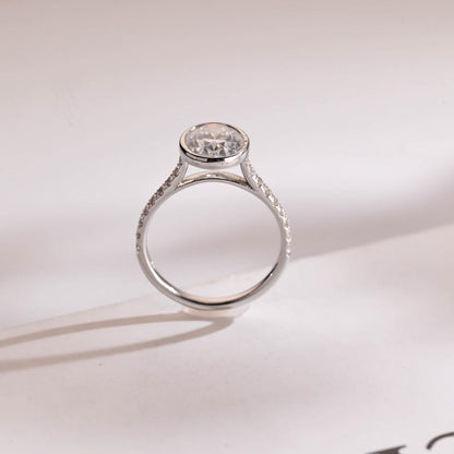 2.0 CT Oval Bezel & Pave Moissanite Engagement Ring