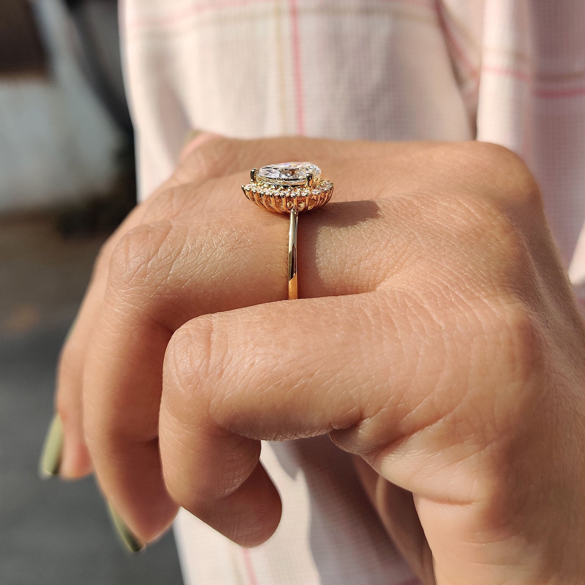 1.51 CT Pear Halo Moissanite Engagement Ring