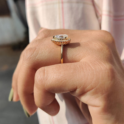 1.51 CT Pear Halo Moissanite Engagement Ring