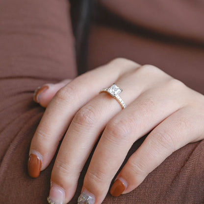1.5 CT Princess Pave Moissanite Engagement Ring