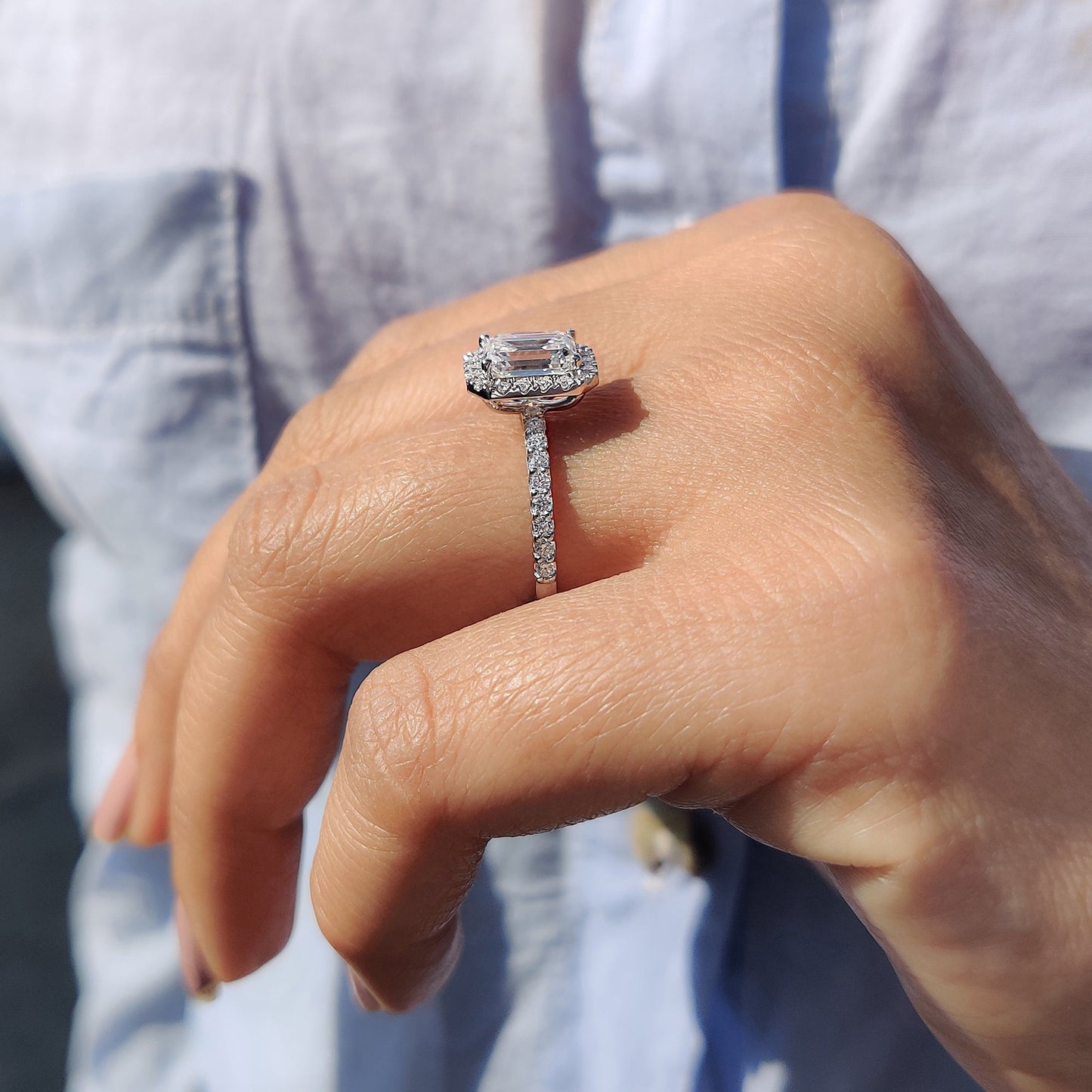 1 CT Emerald Halo & Pave Moissanite Engagement Ring