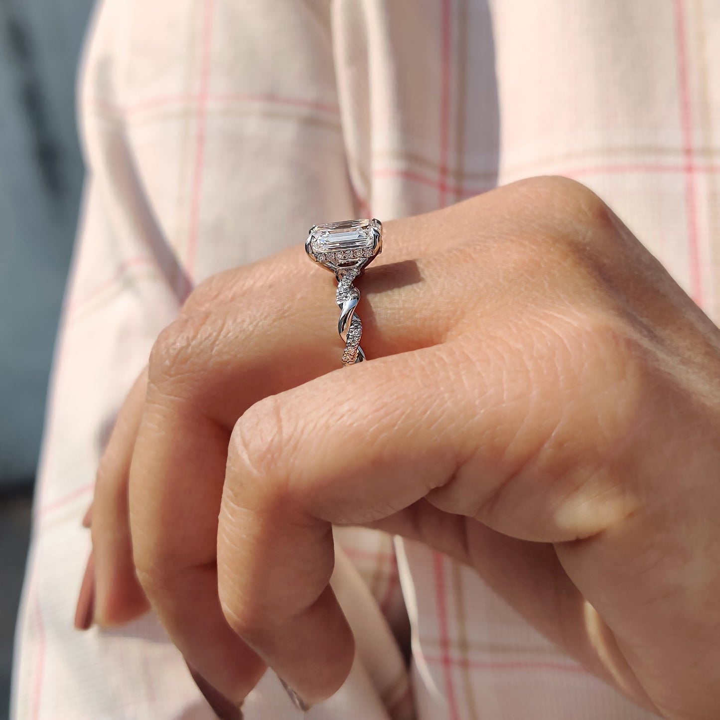 2.50 CT Emerald Twisted Pave Moissanite Engagement Ring