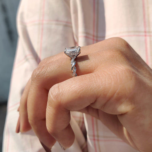 2.50 CT Emerald Twisted Pave Moissanite Engagement Ring