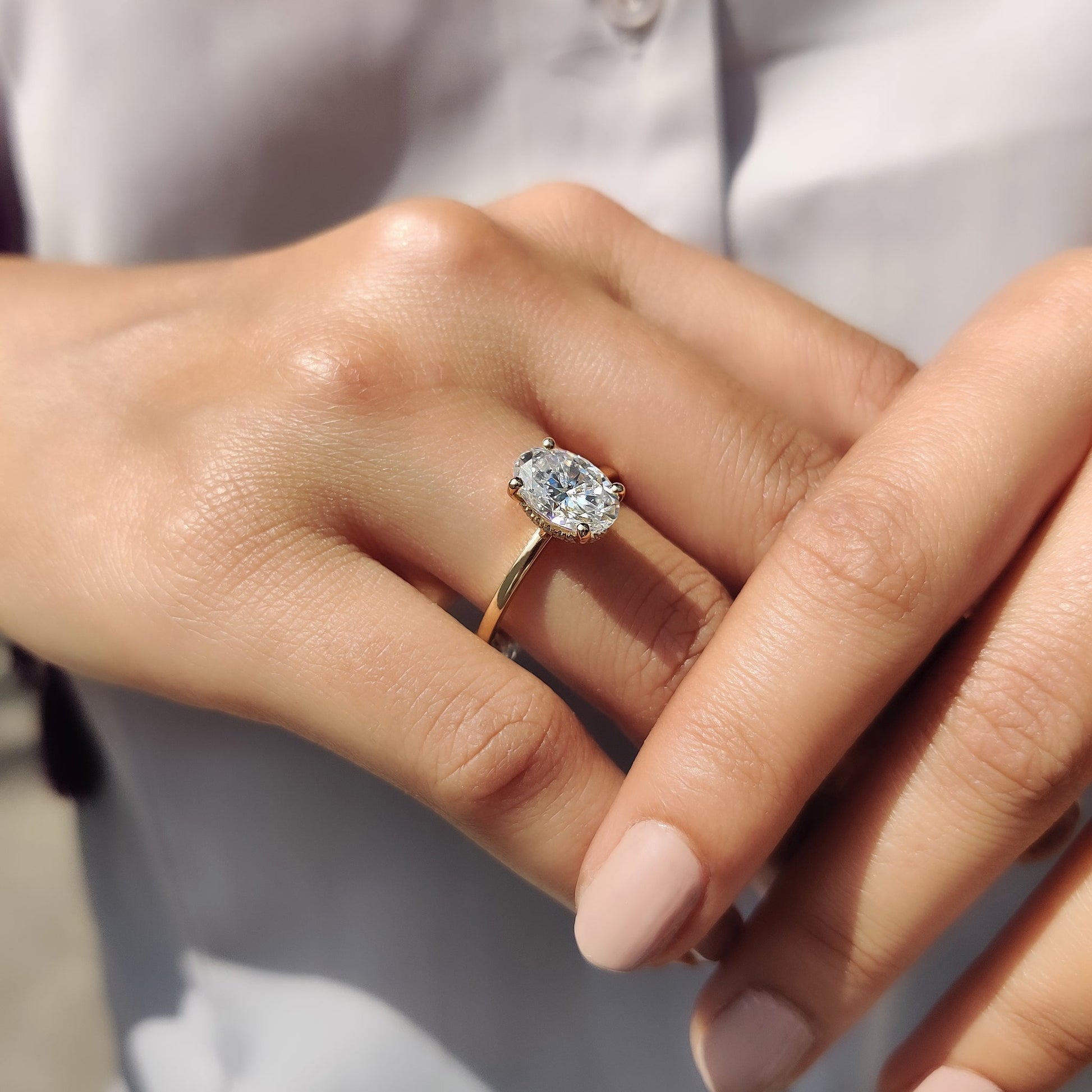 2.50 CT Oval Hidden Halo Moissanite Engagement Ring