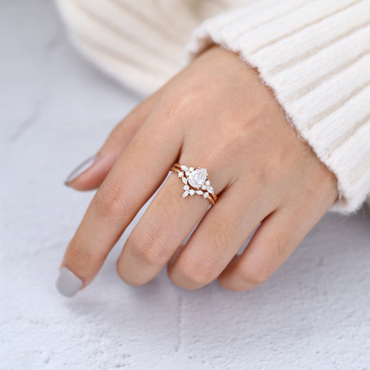 1.2 CT Pear Cluster Moissanite Bridal Set