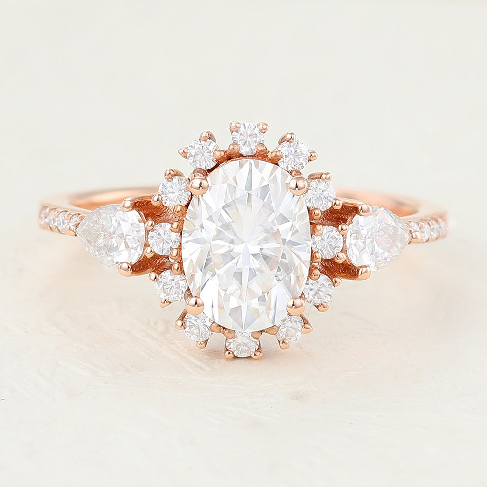 1.33 CT Oval Shaped Moissanite Engagement Ring In Cluster Design