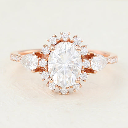 1.33 CT Oval Shaped Moissanite Engagement Ring In Cluster Design