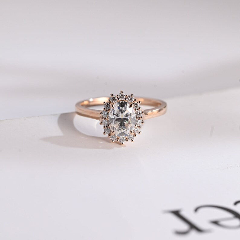2.0 CT Oval Halo Moissanite Engagement Ring