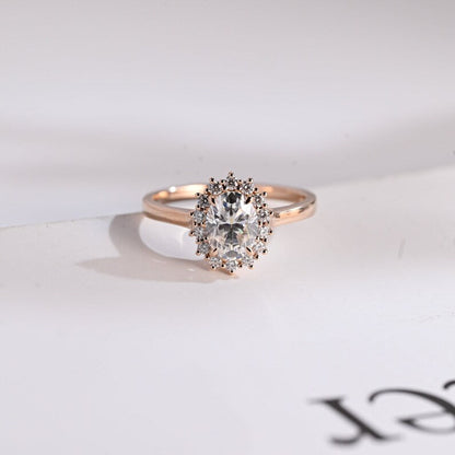 2.0 CT Oval Halo Moissanite Engagement Ring