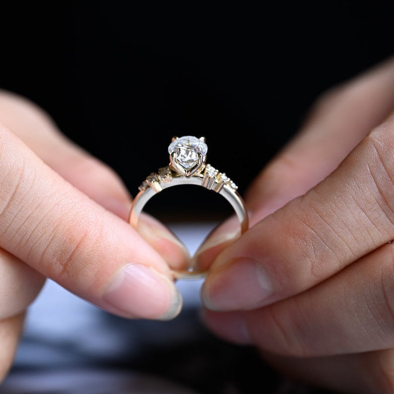 2.0 CT Oval Cluster Moissanite Engagement Ring