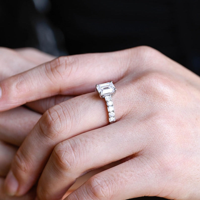 2.0 CT Emerald Pave Moissanite Engagement Ring