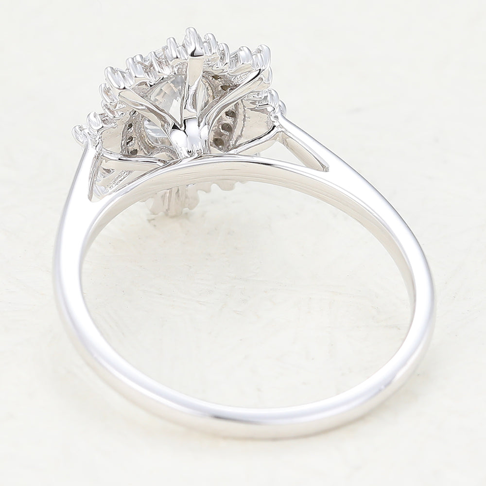 0.84 CT Round Shaped Moissanite Engagement Ring In Halo Design