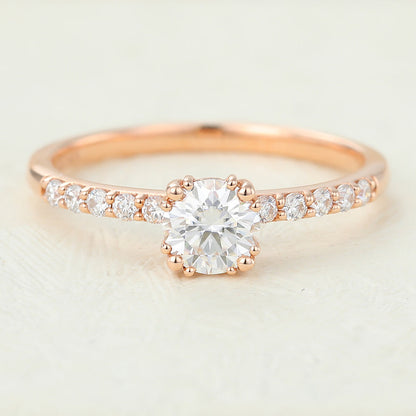 0.41 CT Round Pave Moissanite Engagement Ring