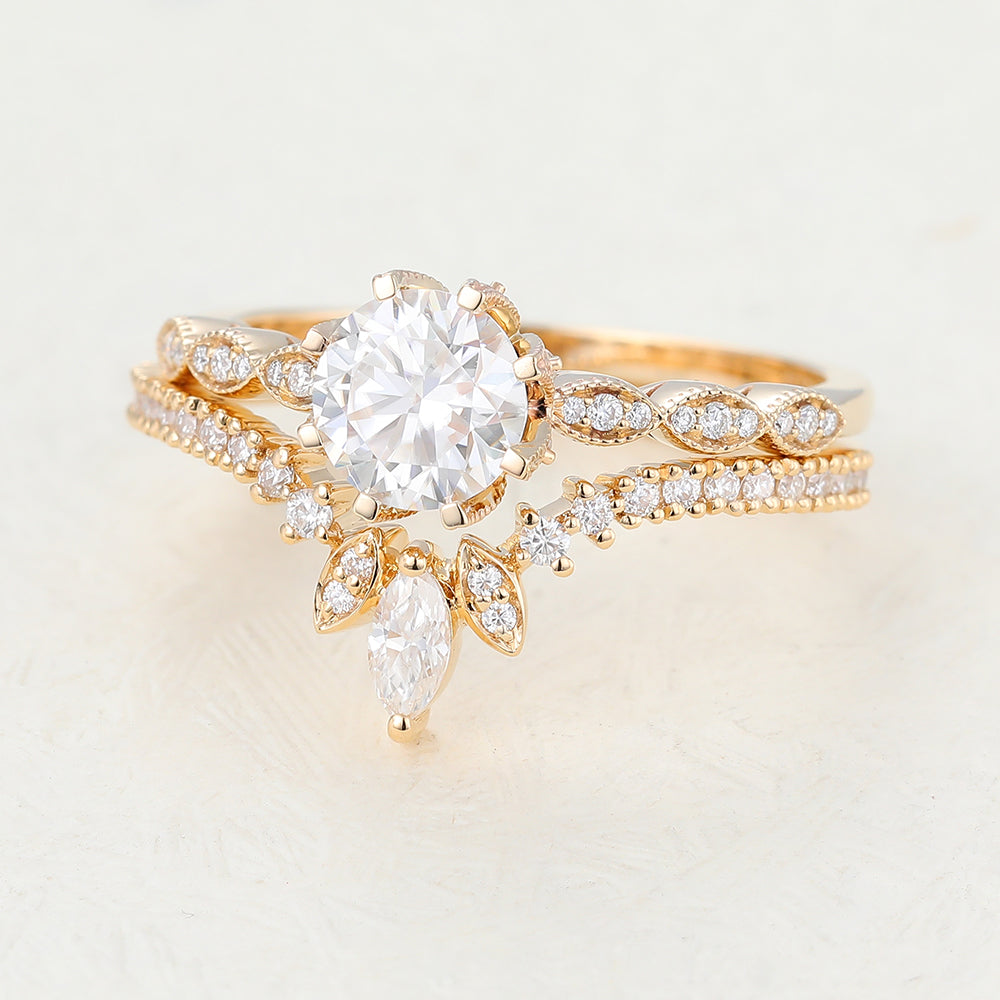 1 CT Round Pave Moissanite Bridal Set