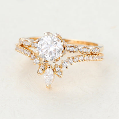 1 CT Round Pave Moissanite Bridal Set