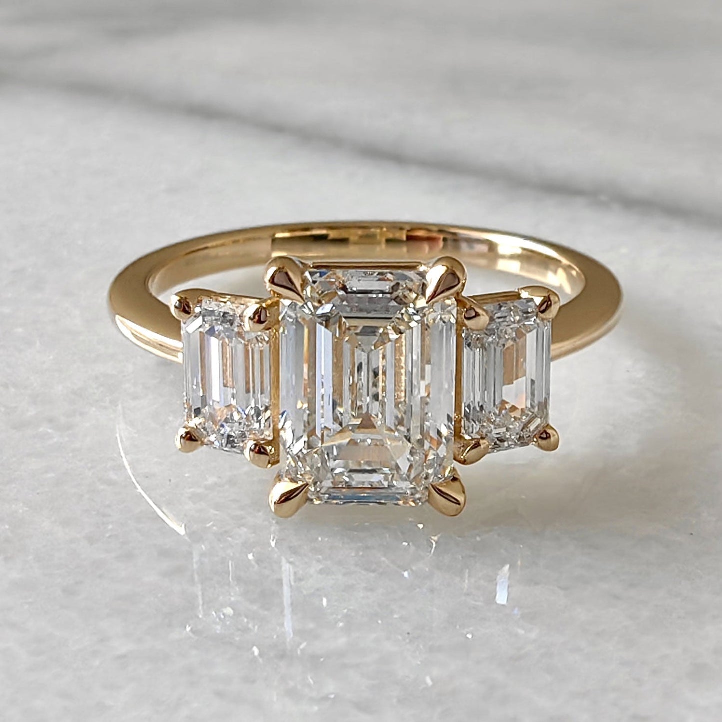 1.75 CT Emerald Three Stone Moissanite Engagement Ring
