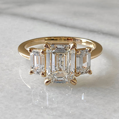 1.75 CT Emerald Three Stone Moissanite Engagement Ring