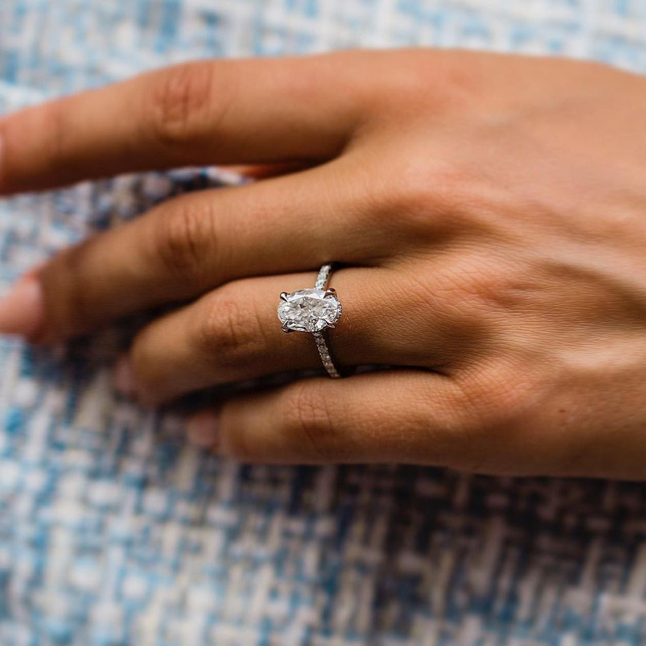 3.85 CT Oval Hidden Halo & Pave Moissanite Engagement Ring