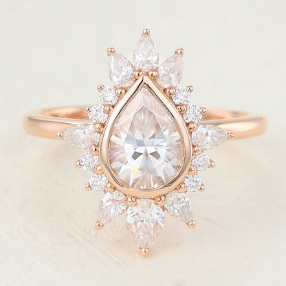 0.57 CT Pear Shaped Moissanite Engagement Ring In Cluster Design