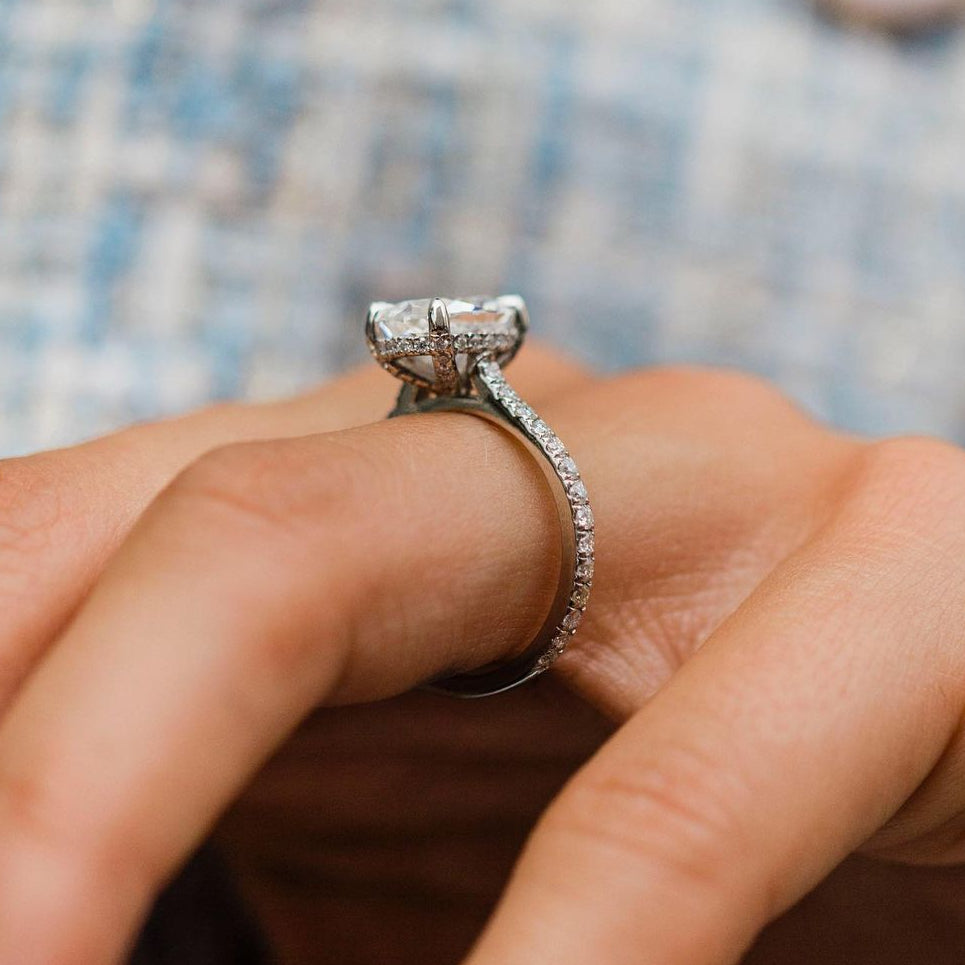 3.85 CT Oval Hidden Halo & Pave Moissanite Engagement Ring