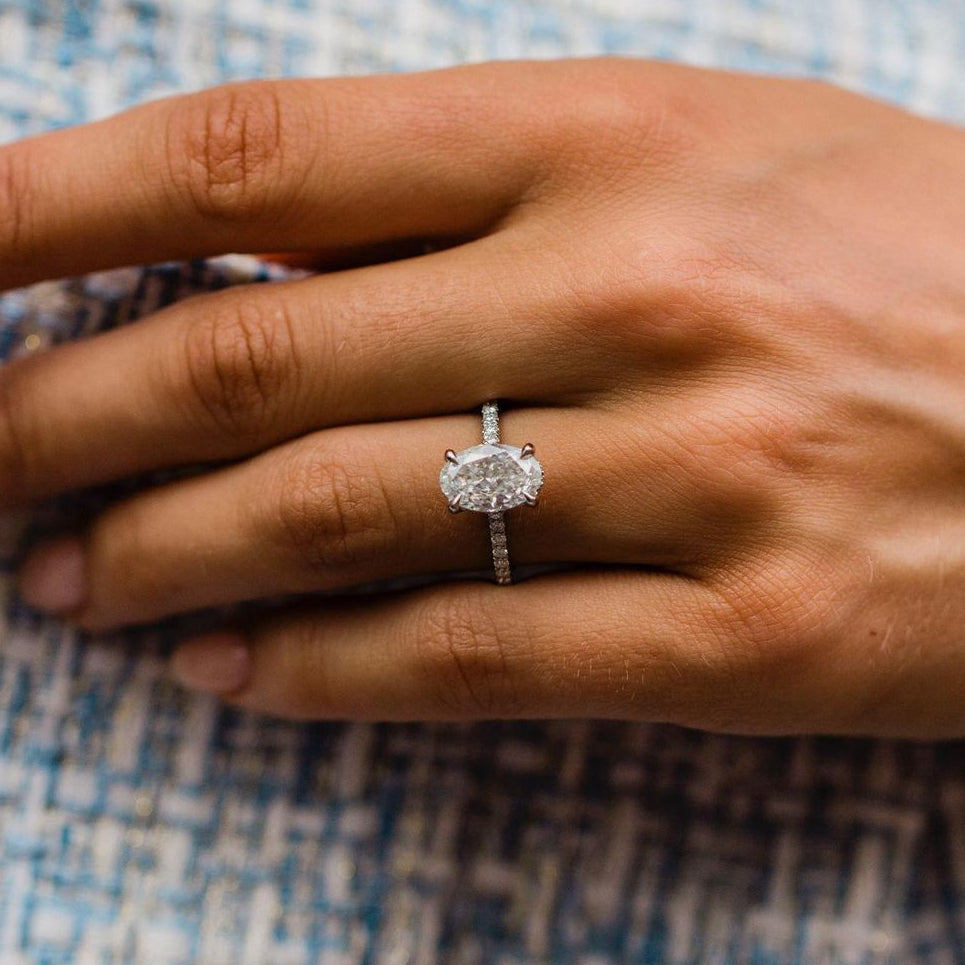 3.85 CT Oval Hidden Halo & Pave Moissanite Engagement Ring