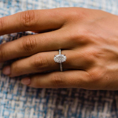 3.85 CT Oval Hidden Halo & Pave Moissanite Engagement Ring