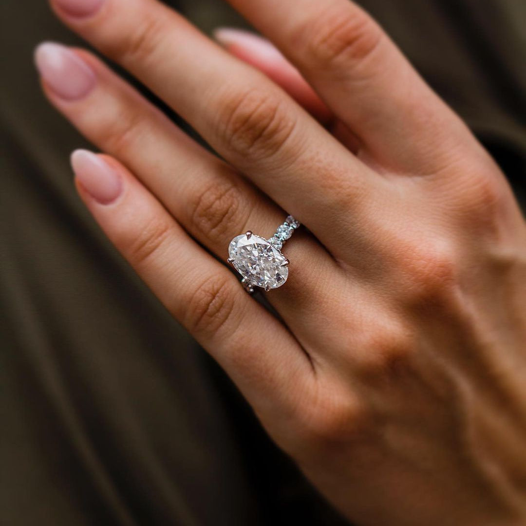 5.1 CT Oval Pave Moissanite Engagement Ring