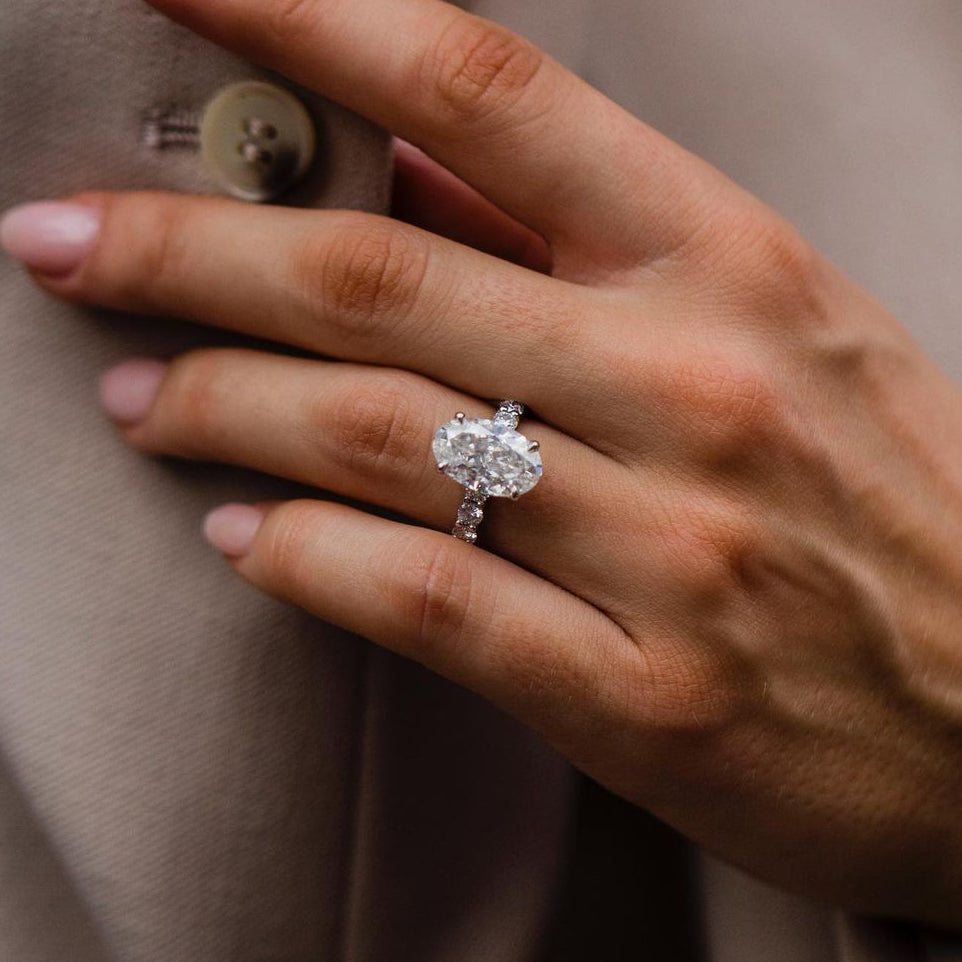5.1 CT Oval Pave Moissanite Engagement Ring