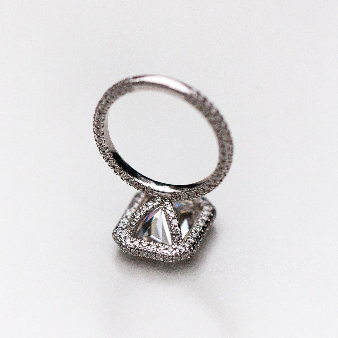4.4 CT Radiant Halo & Pave Moissanite Engagement Ring