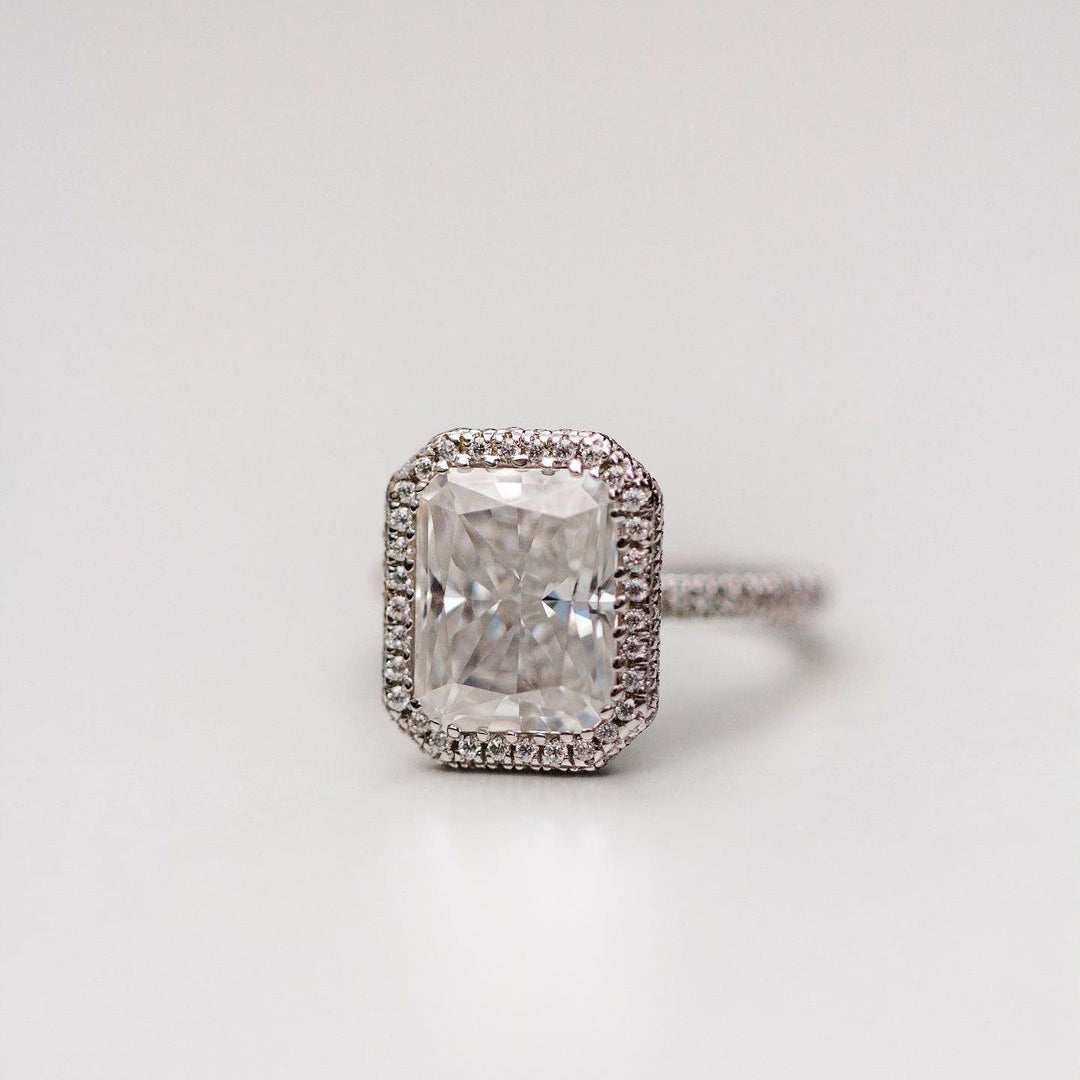 4.4 CT Radiant Halo & Pave Moissanite Engagement Ring
