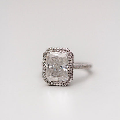 4.4 CT Radiant Halo & Pave Moissanite Engagement Ring