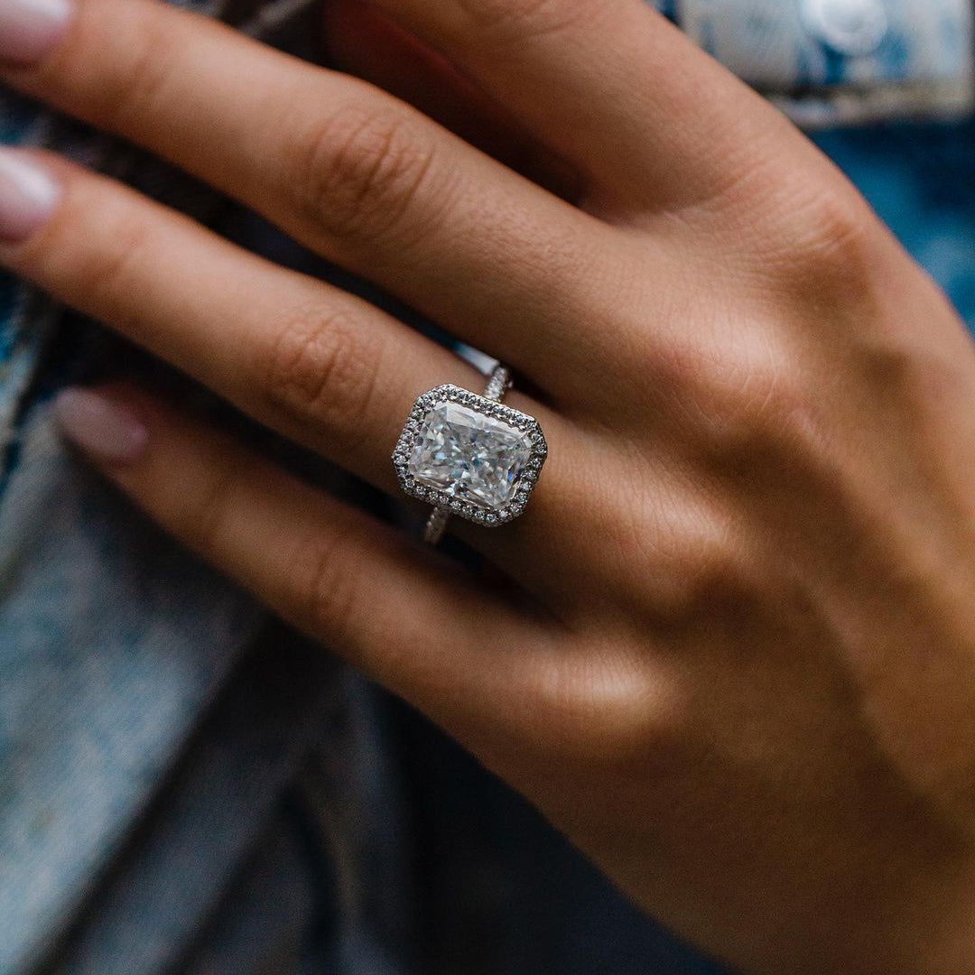 4.4 CT Radiant Halo & Pave Moissanite Engagement Ring