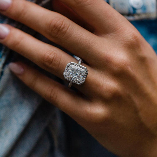4.4 CT Radiant Halo & Pave Moissanite Engagement Ring