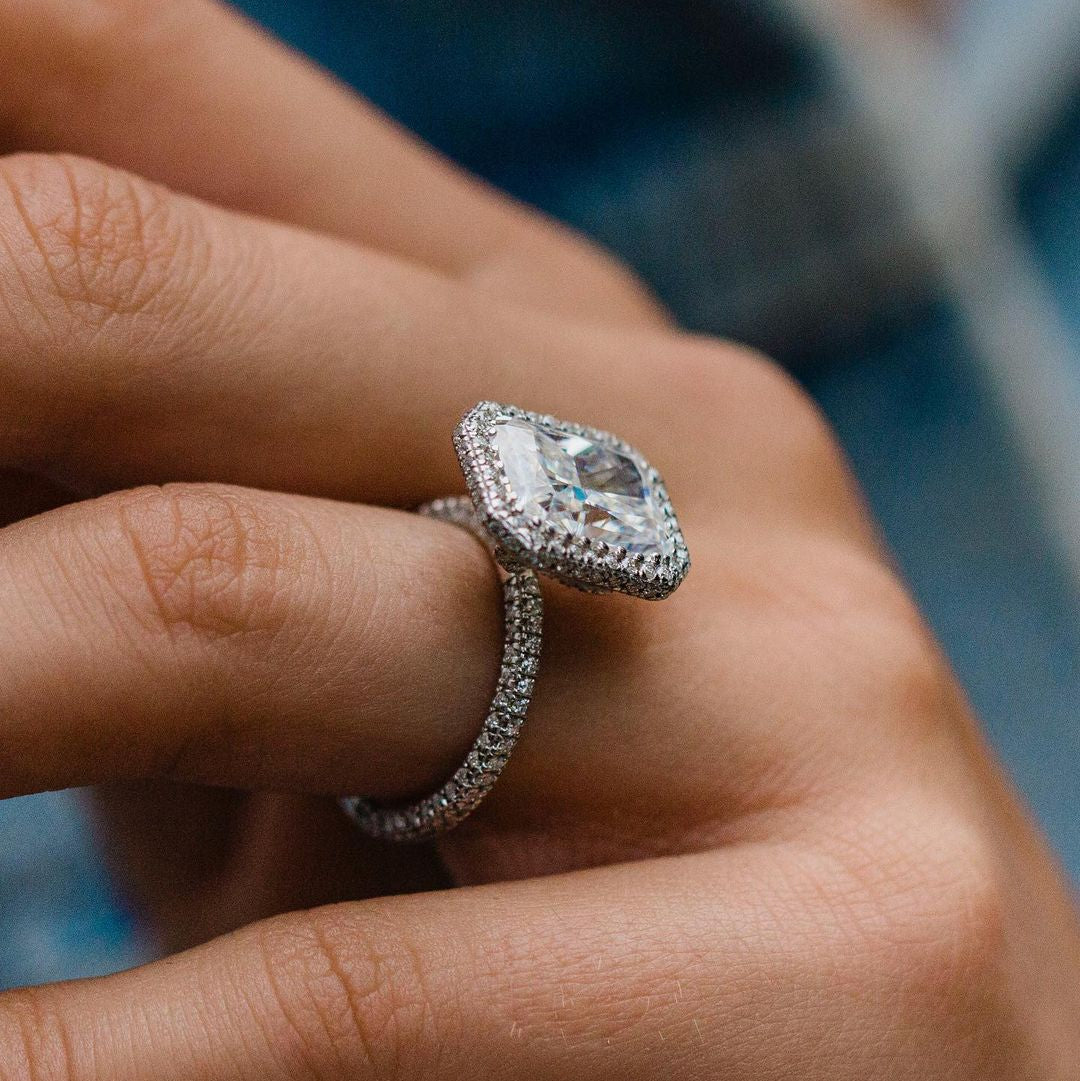 4.4 CT Radiant Halo & Pave Moissanite Engagement Ring