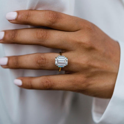 4.1 CT Emerald Three Stone Moissanite Engagement Ring