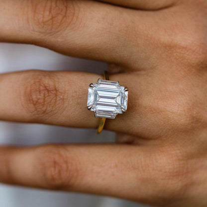 4.1 CT Emerald Three Stone Moissanite Engagement Ring