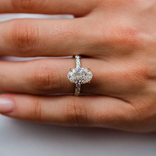3.5 CT Oval Hidden Halo & Pave Moissanite Engagement Ring