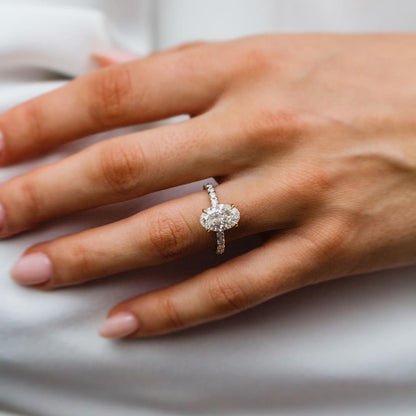 3.5 CT Oval Hidden Halo & Pave Moissanite Engagement Ring