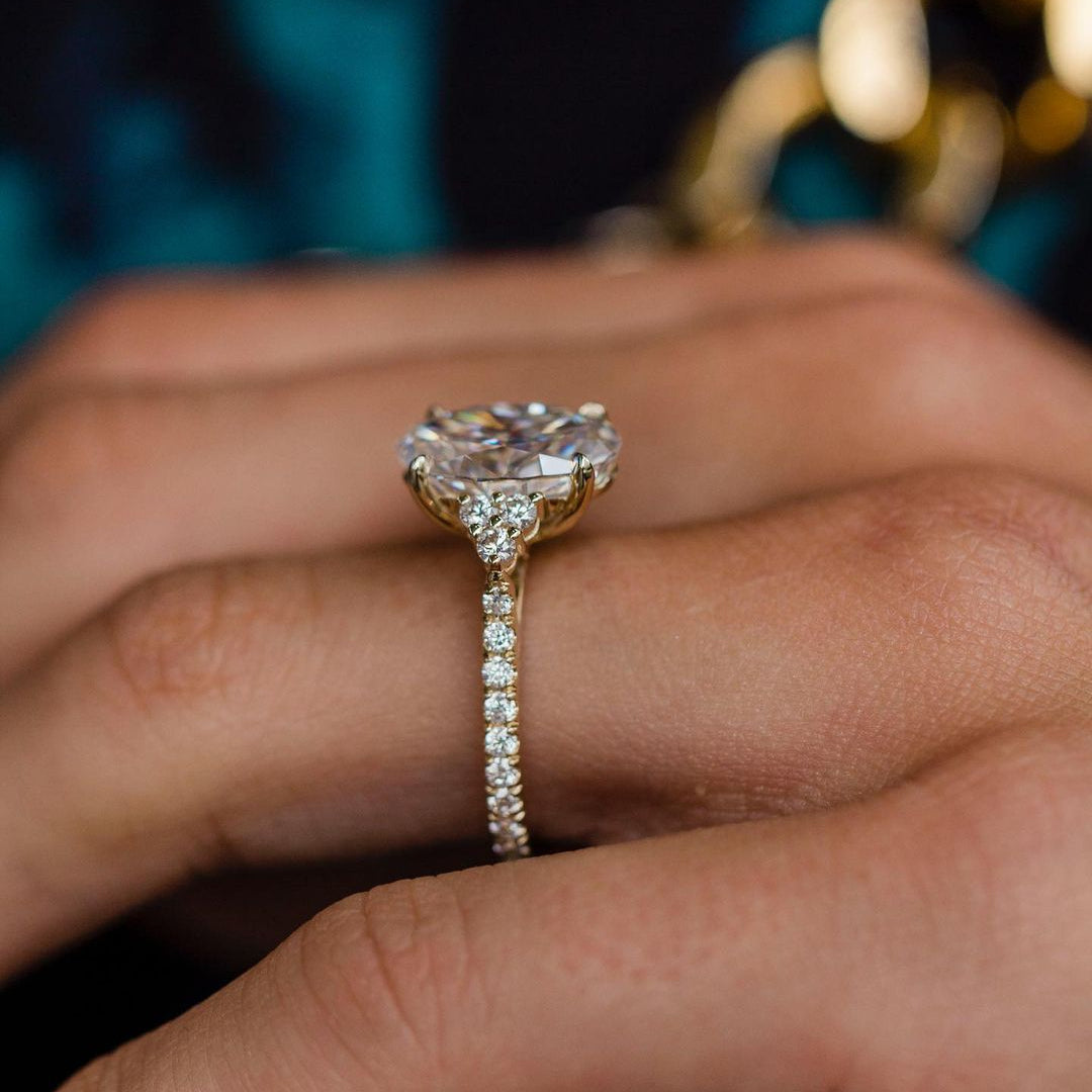 3.1 CT Oval Cluster & Pave Moissanite Engagement Ring