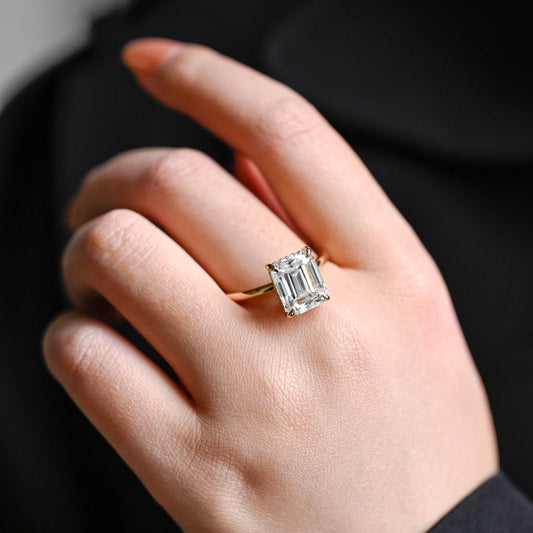 2.0 CT Emerald Hidden Halo Moissanite Engagement Ring