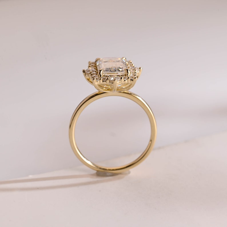 2.0 CT Emerald Halo Moissanite Engagement Ring