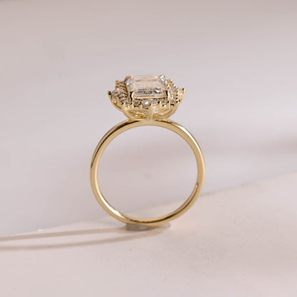 2.0 CT Emerald Halo Moissanite Engagement Ring