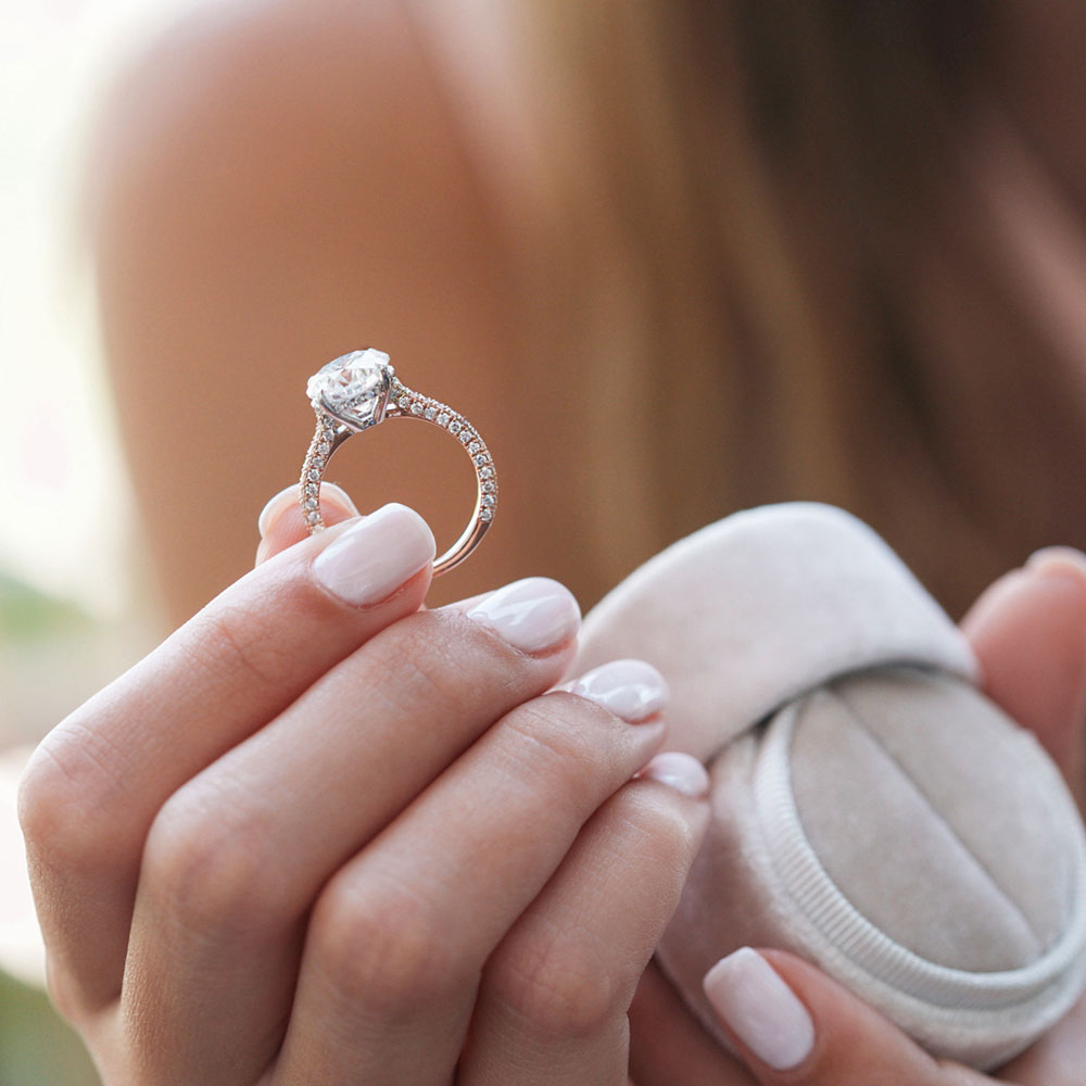 3.08 CT Round Pave Moissanite Engagement Ring