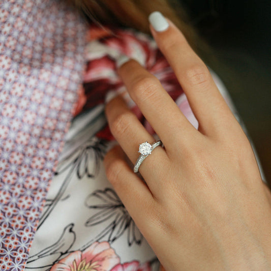 1 CT Round Pave Moissanite Engagement Ring