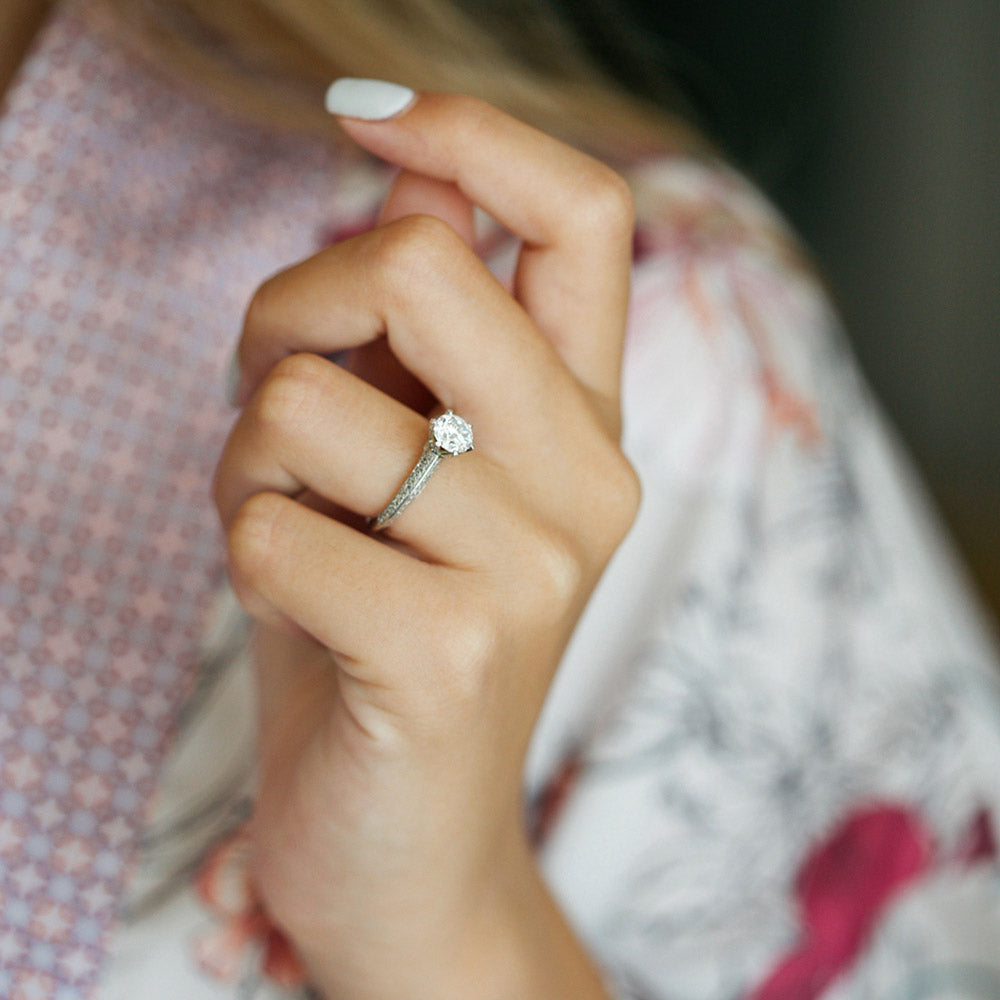 1 CT Round Pave Moissanite Engagement Ring