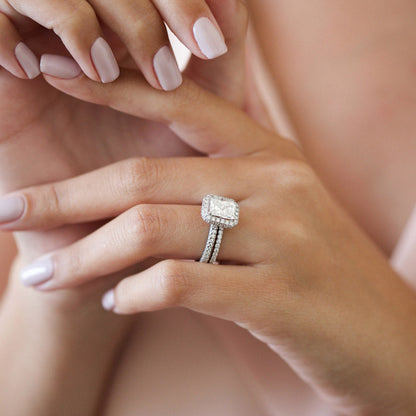 2.43 CT Radiant Halo & Pave Moissanite Engagement Ring
