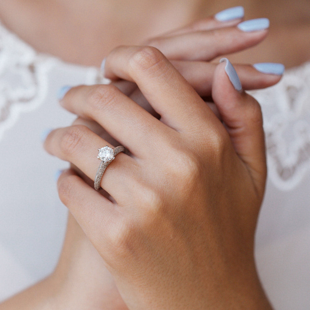 1 CT Round Pave Moissanite Engagement Ring
