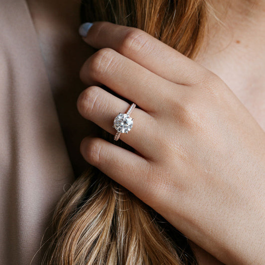 3.08 CT Round Pave Moissanite Engagement Ring